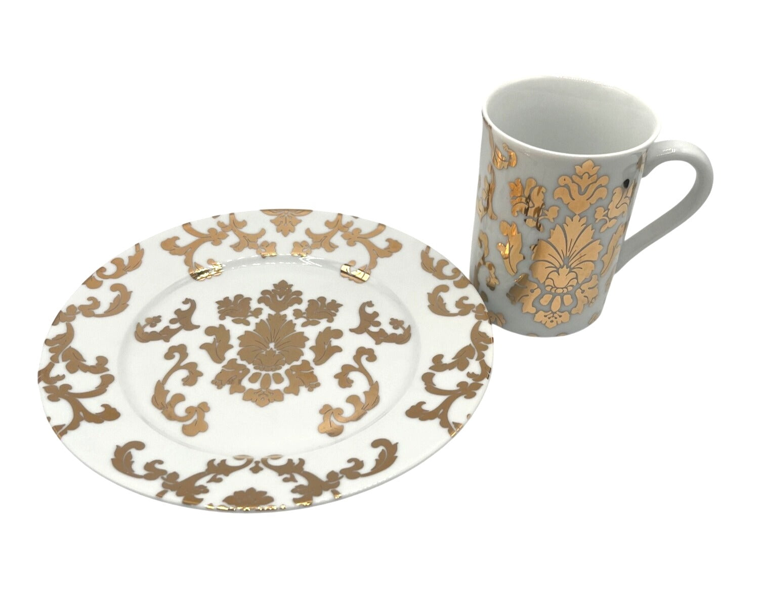 Elegant White & Gold Porcelain Cup And 8" Plate Set By R-Table Rosanna - Made In China