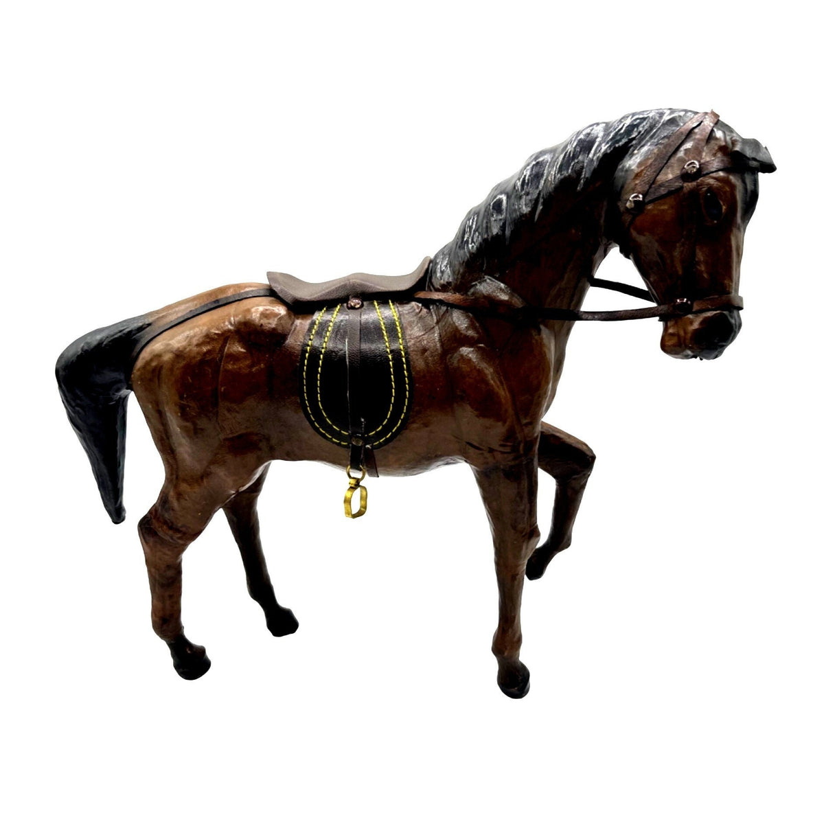 Handcrafted Leather Covered Horse Figurine With Saddle & Bridle 12"