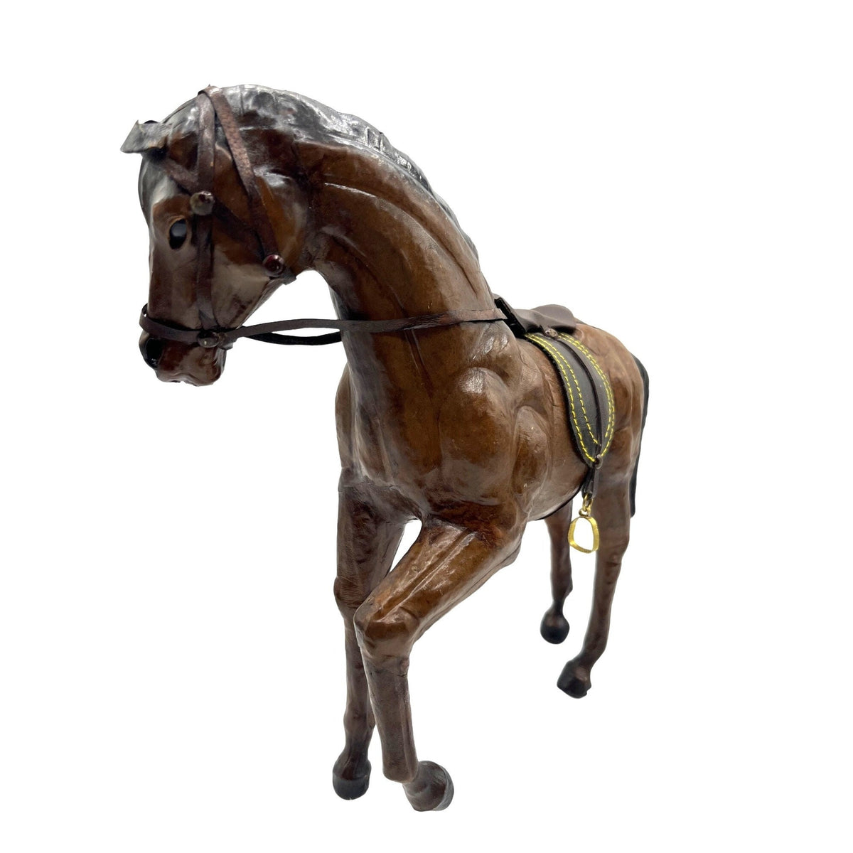 Handcrafted Leather Covered Horse Figurine With Saddle & Bridle 12"