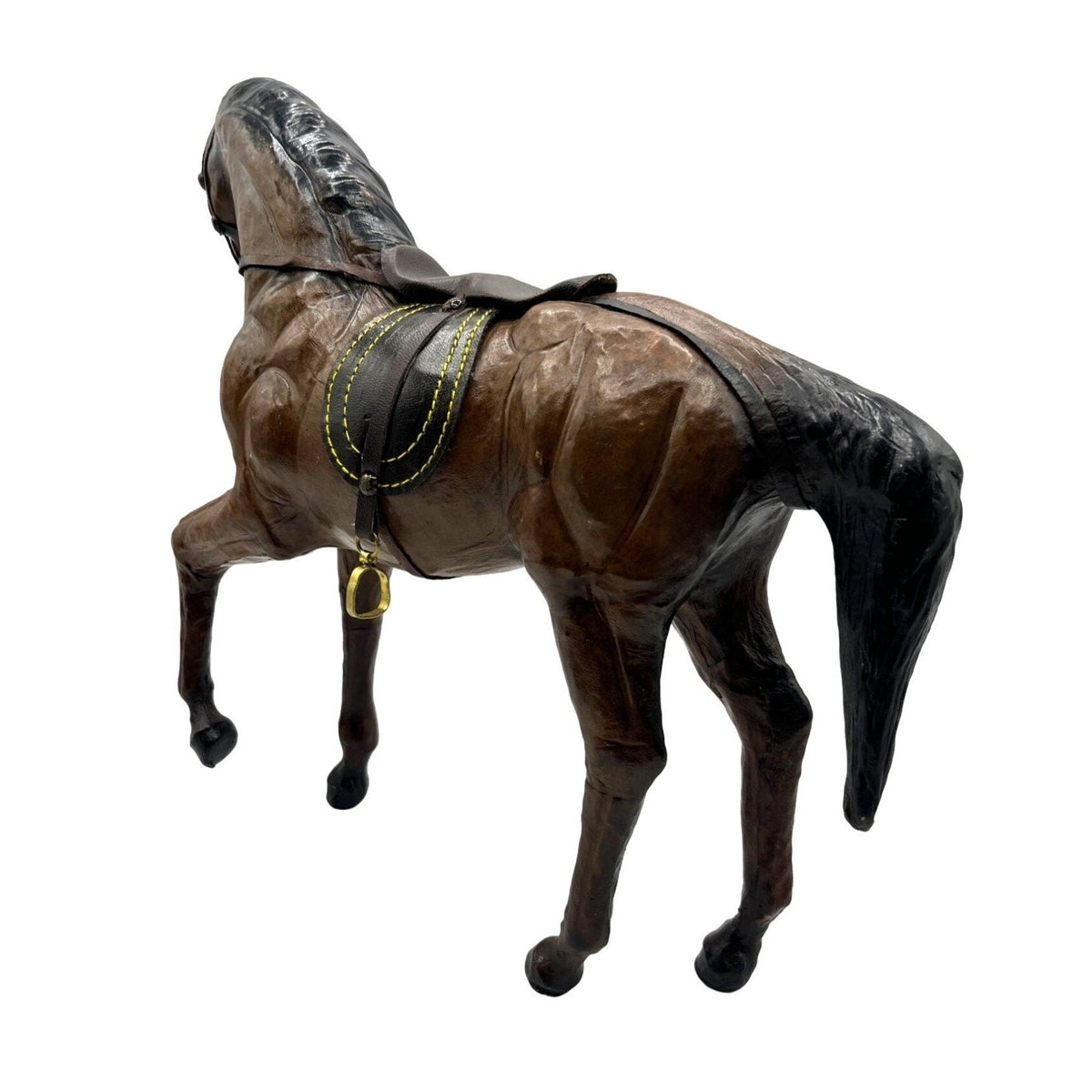 Handcrafted Leather Covered Horse Figurine With Saddle & Bridle 12"