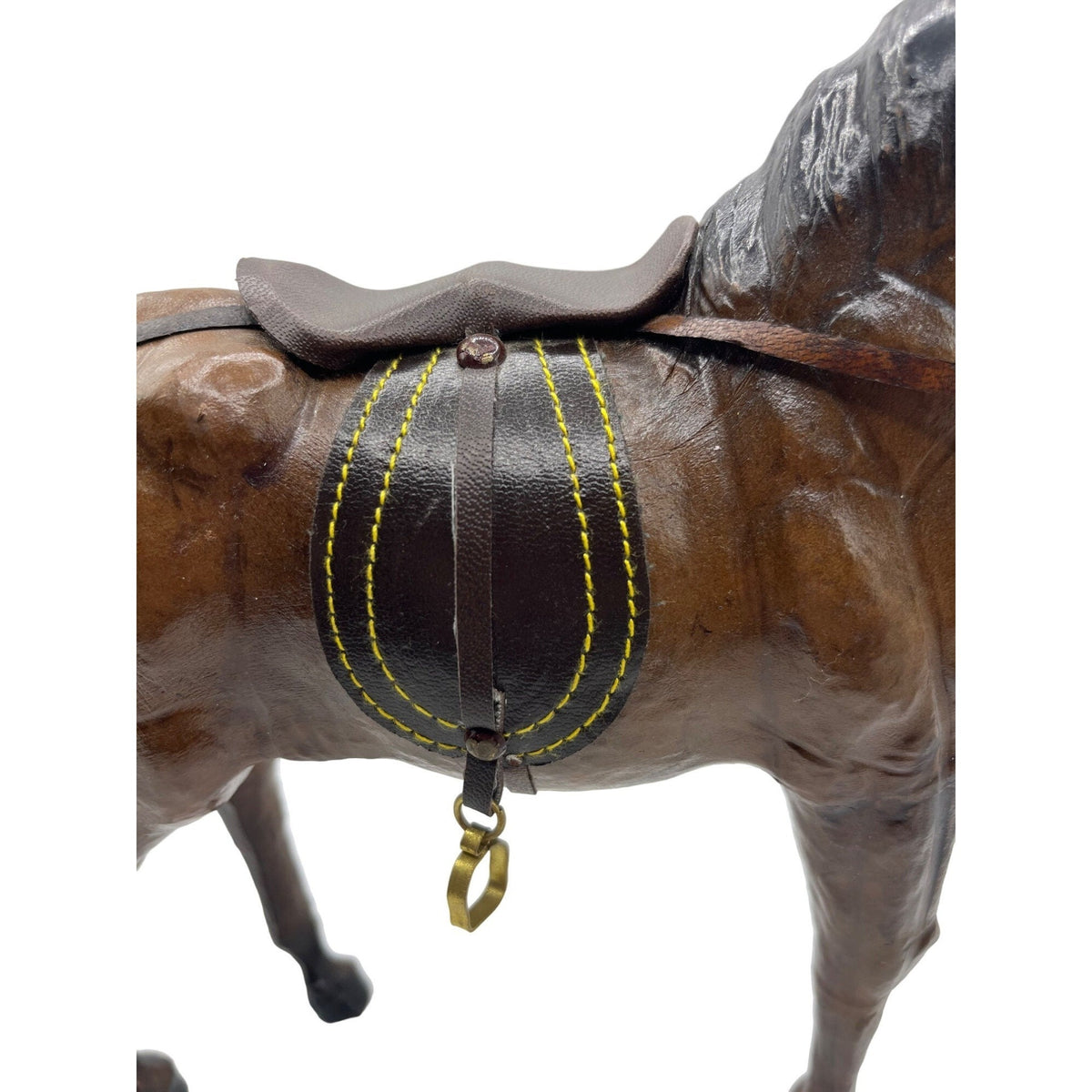 Handcrafted Leather Covered Horse Figurine With Saddle & Bridle 12"