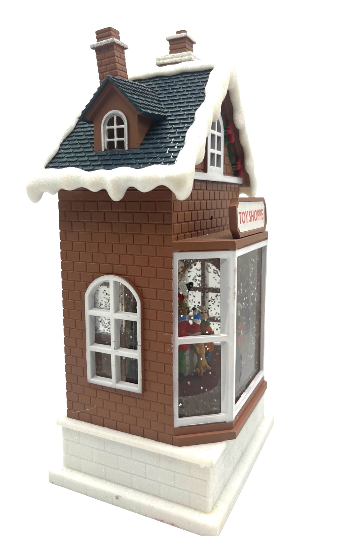 Light-Up Musical Christmas Toy Shoppe Snow Globe Decoration With Santa Scene 11" tall