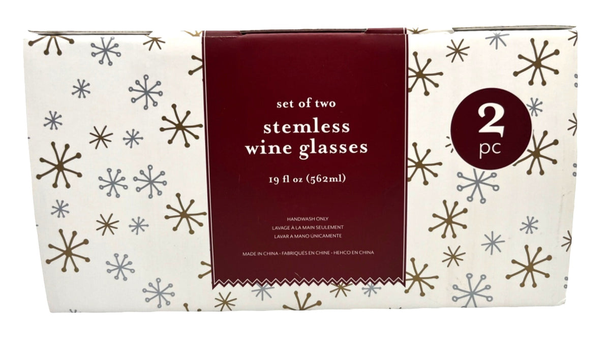 Set Of Two Stemless Wine Glasses With Faux Pearl & Gold Christmas Tree Decoration 19 fl oz