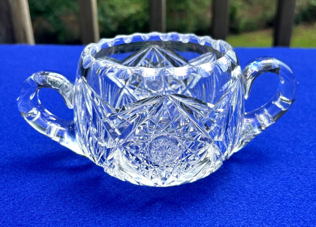 Antique American Brilliant Crystal Creamer & Sugar Bowl Set With Intricate Starburst Pattern
