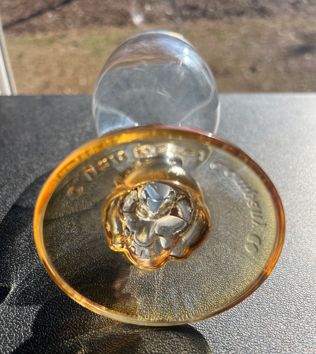 Walt Disney Winnie the Pooh Goblet Glass Clear Bowl Amber Pooh and Hunny Pot 6.25" tall