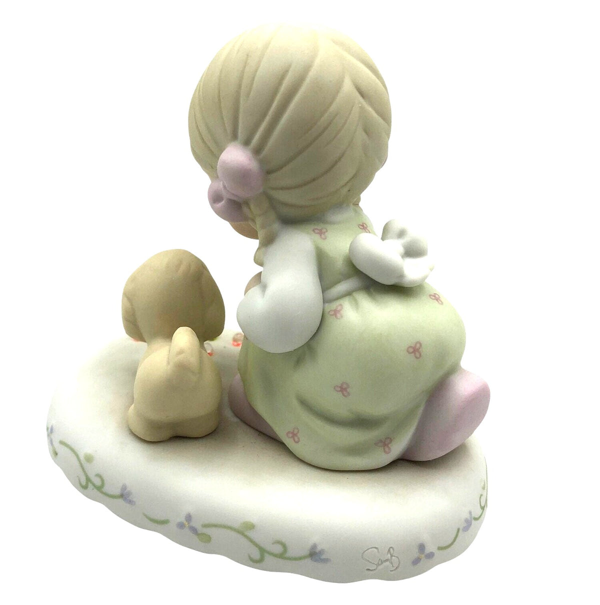 Vintage Precious Moments Growing in Grace, Age 8.  Sweet little girl and cute puppy playing with 8 colorful marbles.  Excellent Condition.