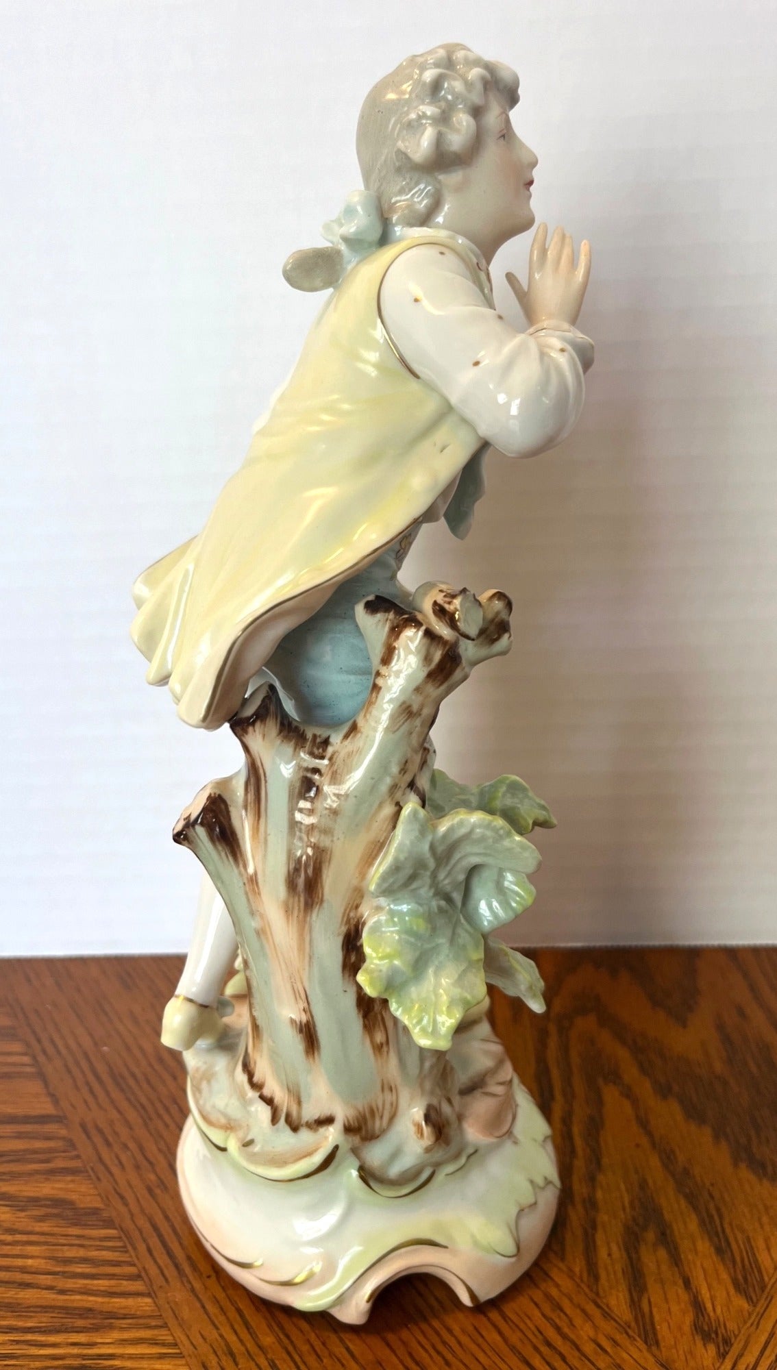 Antique Arnart Porcelain Figurine Of Victorian Boy With Flower Basket 10" Tall