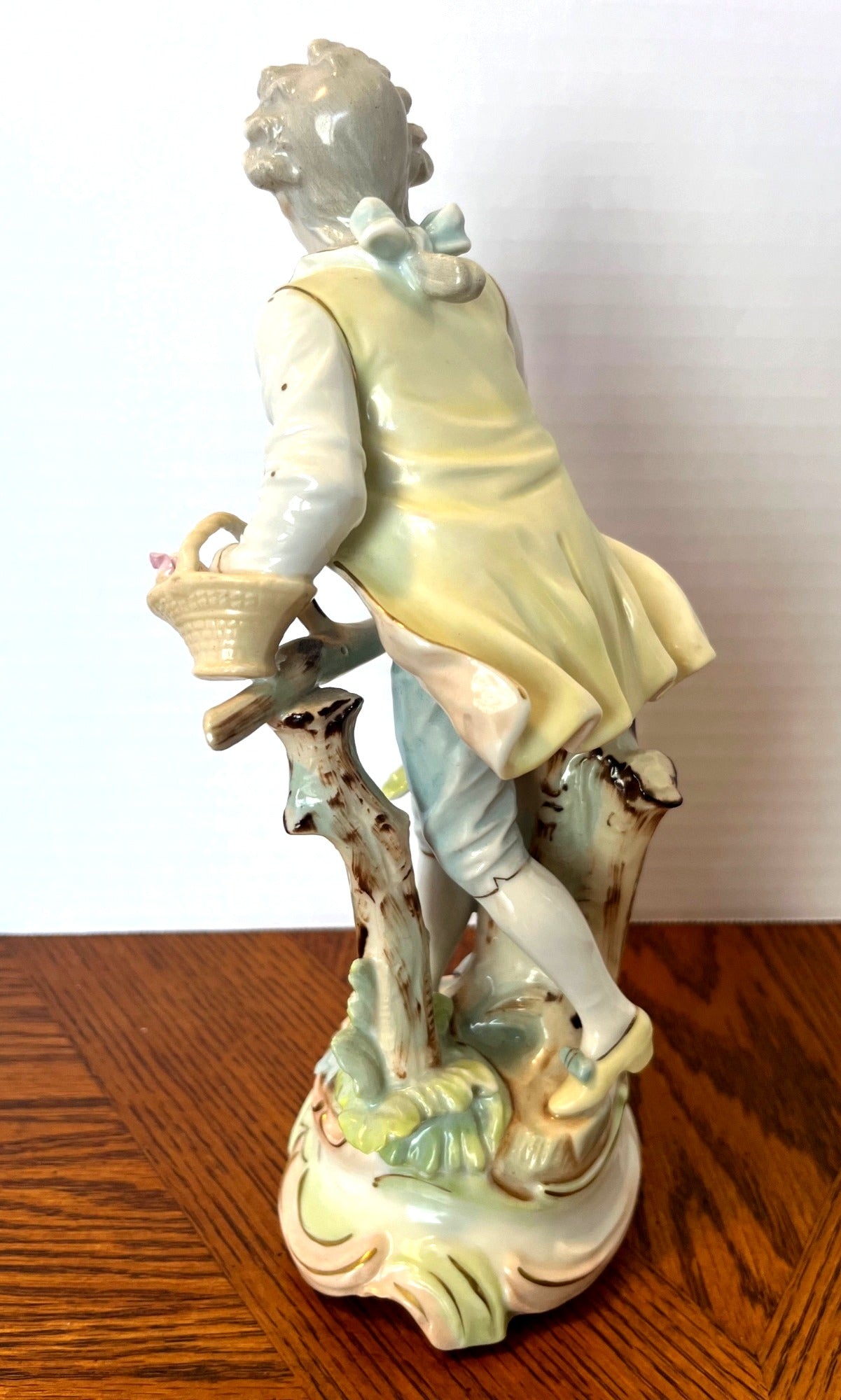 Antique Arnart Porcelain Figurine Of Victorian Boy With Flower Basket 10" Tall