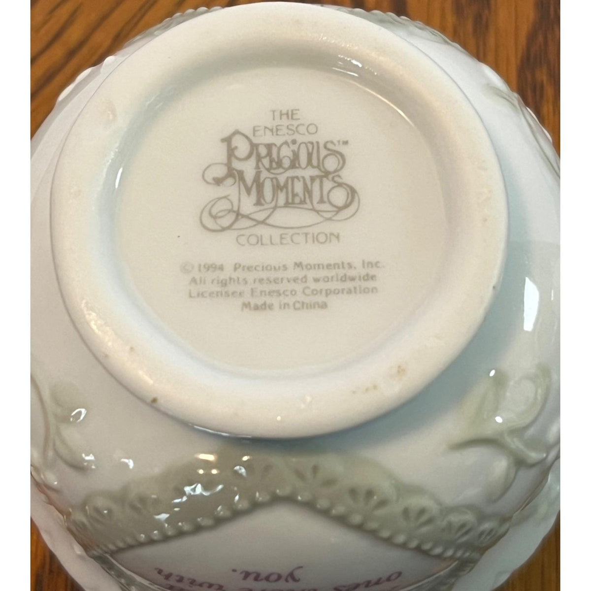 Precious Moments July Teacup Saucer Enesco 1994 Heart & Bird Design Floral Accents Collectible Porcelain Set