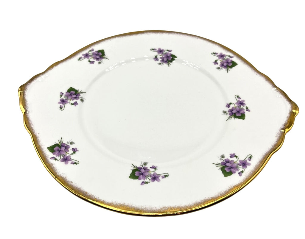 Vintage Salisbury England Bone China Serving Plate With Wild Violets Floral Design & Gold Trim 11 x 9"