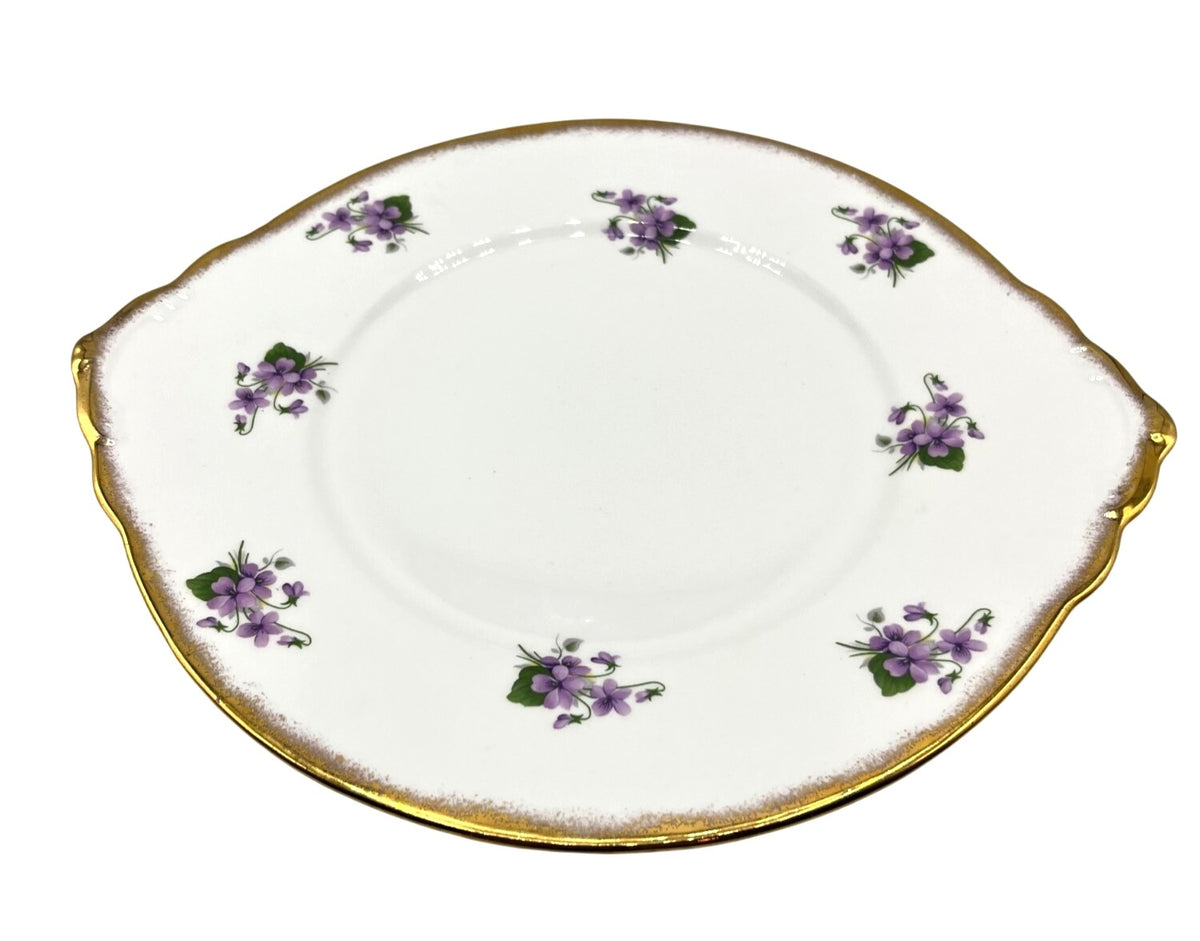 Vintage Salisbury England Bone China Serving Plate With Wild Violets Floral Design & Gold Trim 11 x 9"