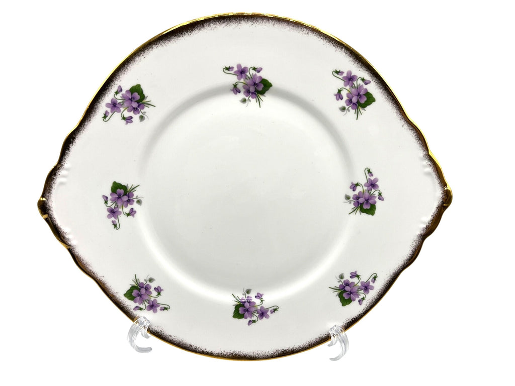 Vintage Salisbury England Bone China Serving Plate With Wild Violets Floral Design & Gold Trim 11 x 9"